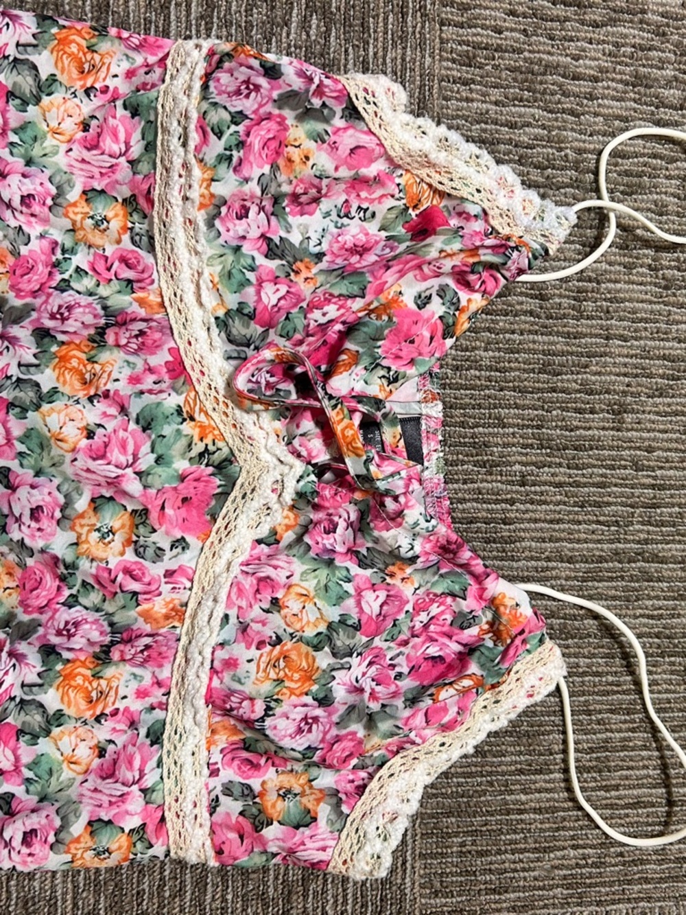 Floral Lace-Trim Blouse in Pink & Orange